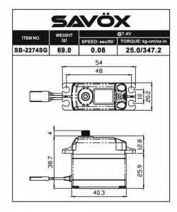 Savöx SB-2274SG BB HiVolt Digital Brushless Servo (Black Edition)