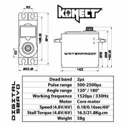 KONECT 21 kg WATERPROOF Digital servo (21kg-0,16 s/60 °) KN-2113LVWP