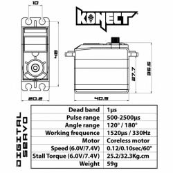 KONECT 32 kg CORELESS HiVOLT Digital servo (32kg-0,10 s/60 °) KN-3210HVRX